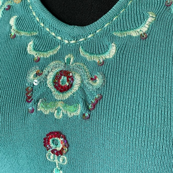 Joseph A. Women's Turquoise with Sequins & Embroidery Top Size Large - Picture 3 of 7